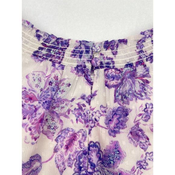 LOFT Women Petite Floral Clip Smocked Puff Sleeve Blouse Large - Picture 3 of 16